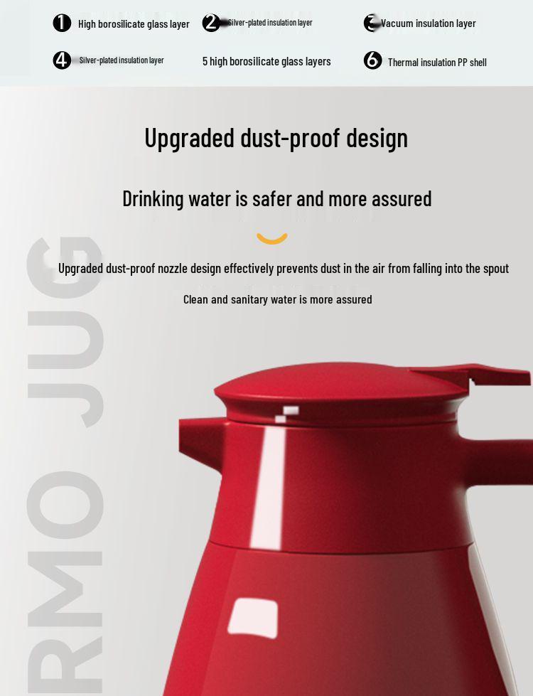 Красный термос большой емкости: Идеально подходит для свадеб, офиса или дома, с внутренним стеклянным вкладышем