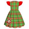 Kids Girls Cartoon Santa Claus Christmas Tree Elk Print Ruffle Sleevess New Year Dress