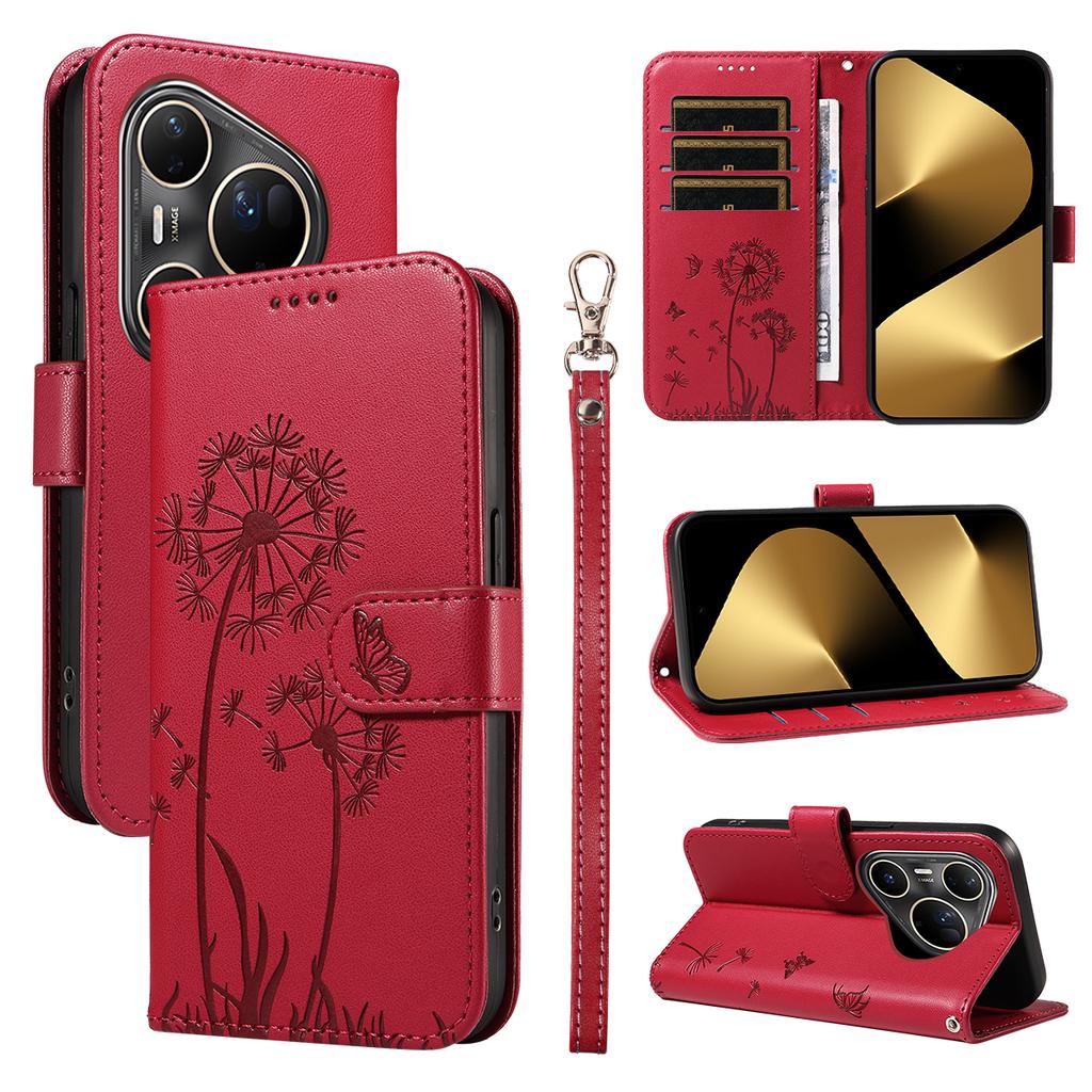 For Huawei Pura 80 Ultra Leather Wallet Case with Strap Dandelion Imprint Phone Stand Cover