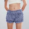 Pajama Shorts Women's Cute Baggy Style Elastic Low Plaid Boxer Bottoms Sexy Casual Summer Sleepwear