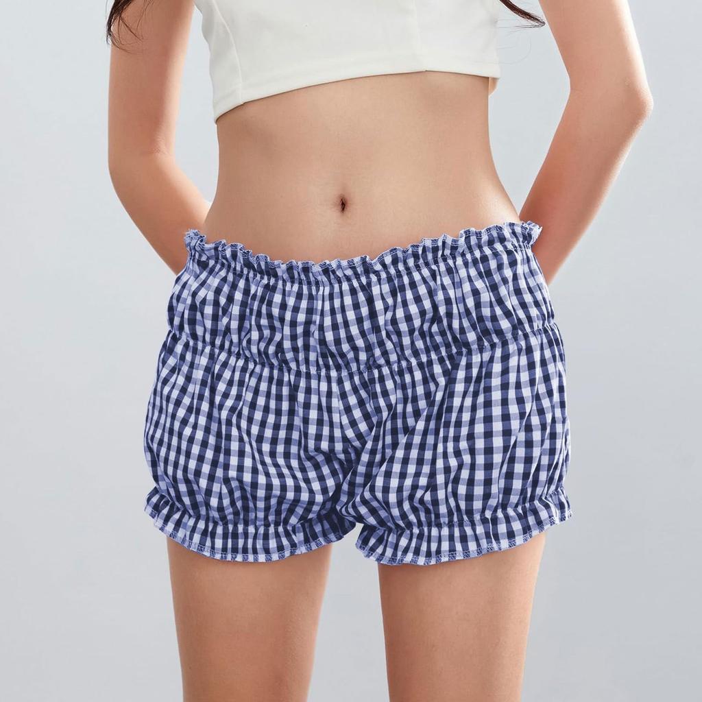 Pajama Shorts Women's Cute Baggy Style Elastic Low Plaid Boxer Bottoms Sexy Casual Summer Sleepwear