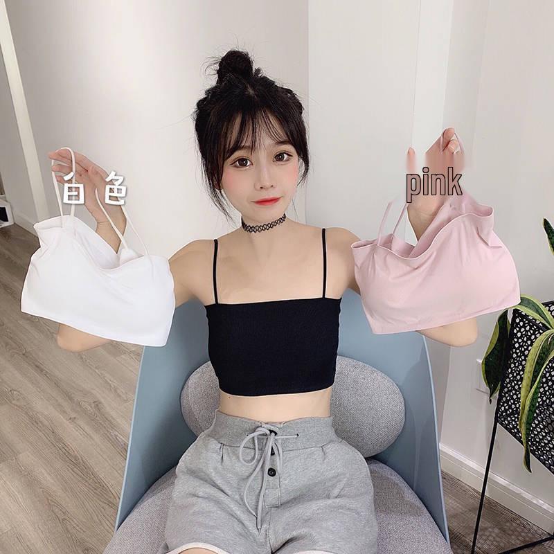 Korean Style Summer Ice Silk Camisole with Chest Pad - Anti-Exposure Sports Vest for Students