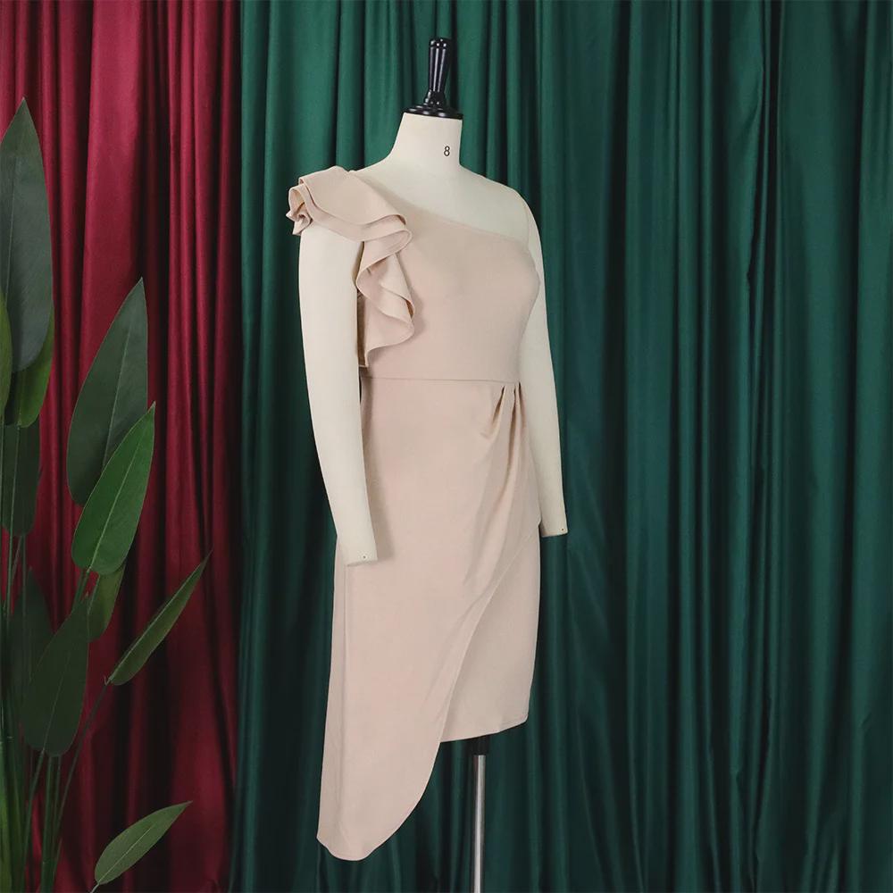 D393 Women's Summer Fashion One-Shoulder Ruffle Pencil Skirt Dress