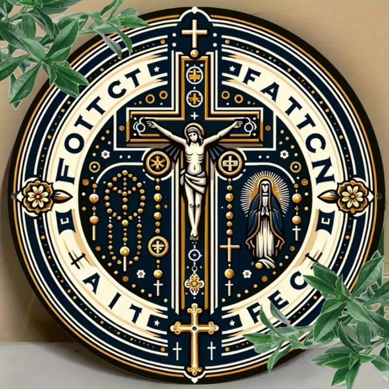 Witch Broom Halloween Sign, Round Aluminum Wall Plaque 20x20cm