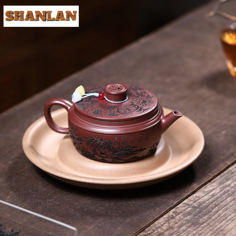 160ml Yixing Purple Clay Teapots Handmade Large Caliber Pot Raw Ore Dragon's Blood Sand Tea Making Kettle With Infuser Zisha Tea