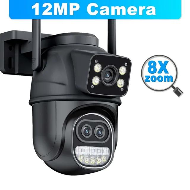 12MP 6K Wifi видеонаблюдение наружное три объектива 8-кратный зум PTZ безопасность обнаружение движения интеллектуальная камера видеонаблюдения Icsee IP Cam