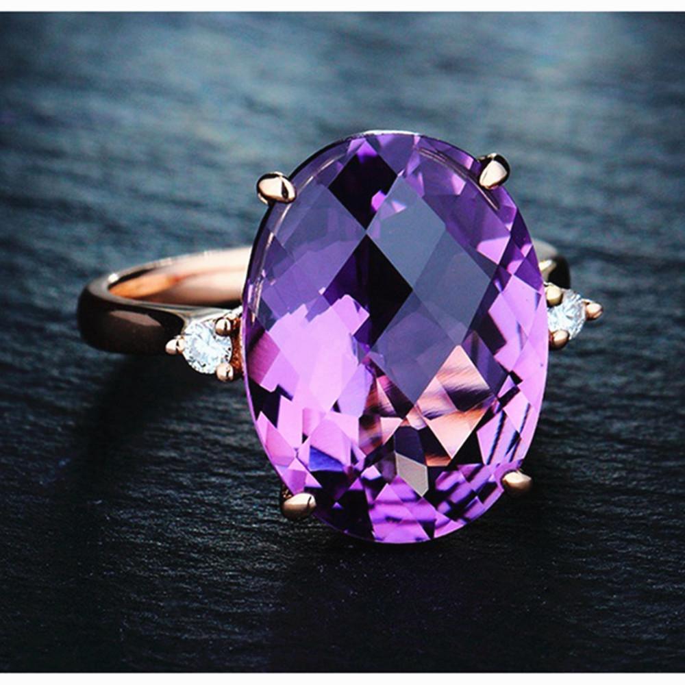 Кольца с крупными драгоценными камнями, синими и фиолетовыми кристаллами для женщин, аквамарин, аметист, циркон, розовое золото, ювелирные изделия для коктейльной вечеринки, подарок