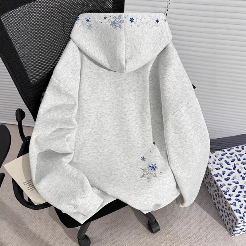 American Vintage Hooded Sweatshirt Snowflake Star Embroidery Loose Fit Couple Top