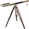 Nautical Style Black Leather Telescope Maritime Brass Antique Double Barrel Designer Telescope Wooden Tripod Floor Standing Telescope.