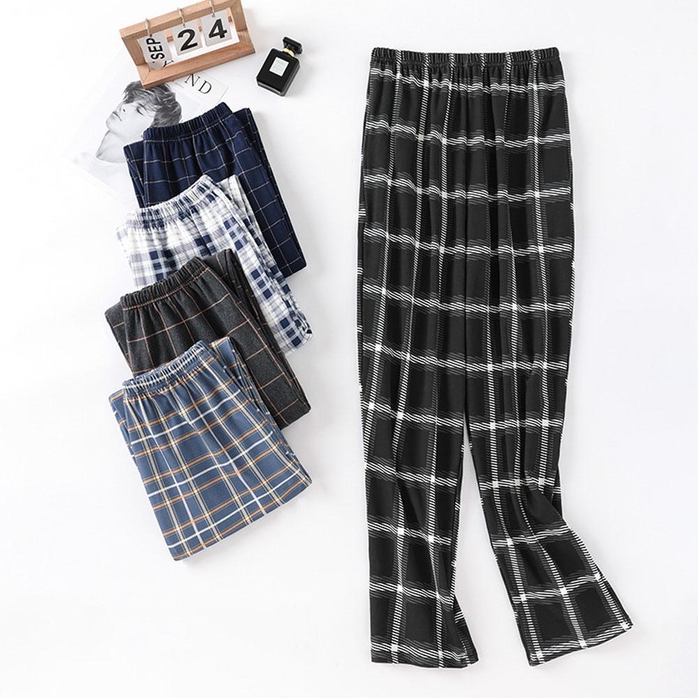 Men's 5XL Oversized Plus Size Spring Autumn Clothes Sleepwear Knit Cotton Plaid Pants Trousers Pyjamas