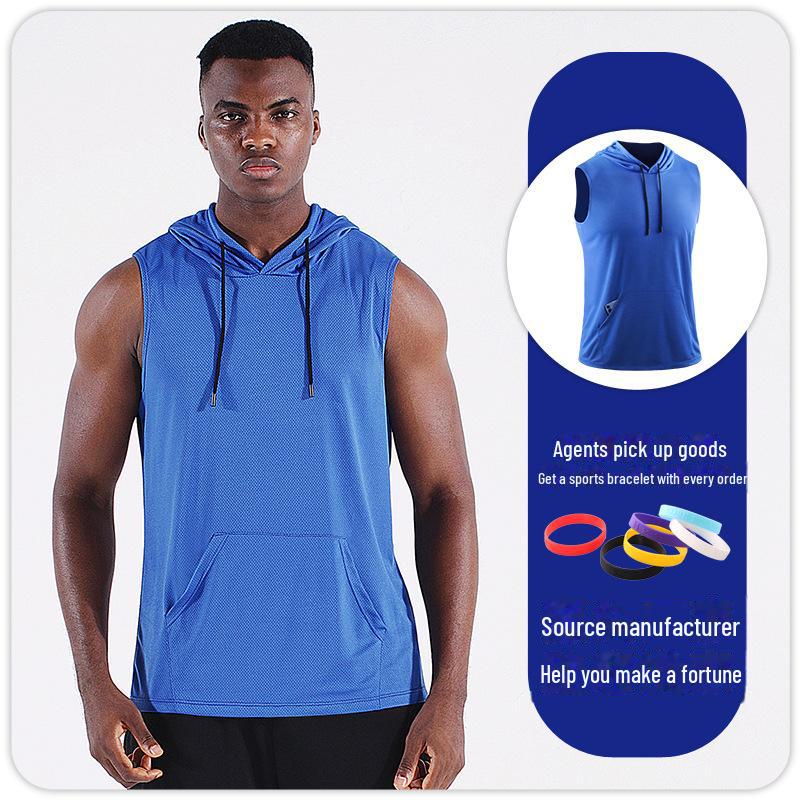 Мужской жилет для фитнеса с капюшоном и без рукавов: Быстросохнущая, дышащая сетка для бега и баскетбола