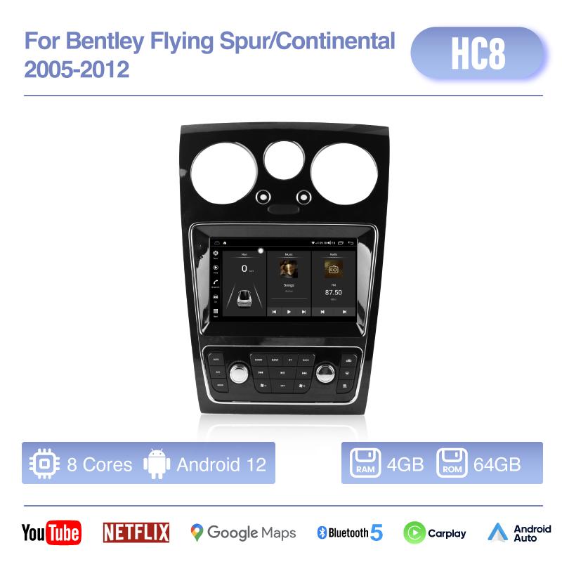 9-дюймовый Android12 MediaCarPlayer для Bentley Flying Spur/Continental 2005-2012 GPS-навигация 8 ядер 8+256 ГБ CarPlay 4G 360-градусная камера