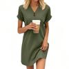 Women's Fashion V-neck Solid Color Pullover Casual Button Dress