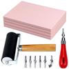 Rubber Stamp Making Kit, Block Printing Starter Tool, Linoleum Cutter with 6 Type Roller, Tracings Paper