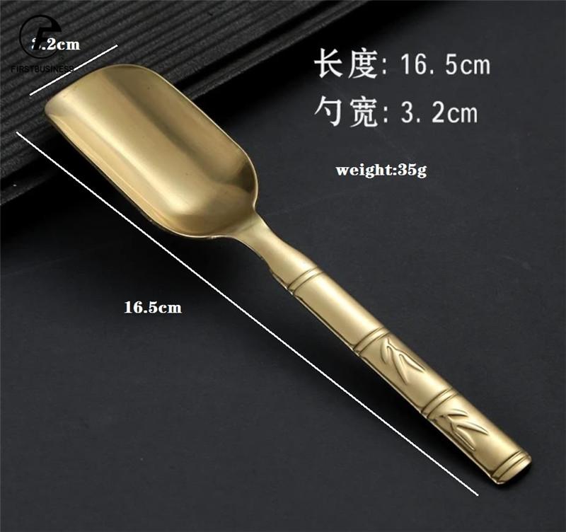 Brass Copper Dinnerware Set Spoon Tea Spoon Dessert Coffee Ice Cream Spoons Kitchen Accessories Bar Tools New Bamboo Creative