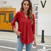 Women's V-Neck Tunic Blouse 3/4 Sleeve Shirts Loose Fit Top with Ring Detail, Casual Dressy Shirt for Work or Daily Wear Blouses Casual Tops S-XXL