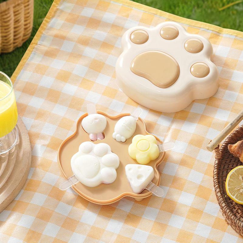 Cat'S Paw Ice Making Box Kids Baby Cute Shapes Silicone Mini Popsicle Molds Reusable Ice Cream Mold Popsicle Maker Homemade Set