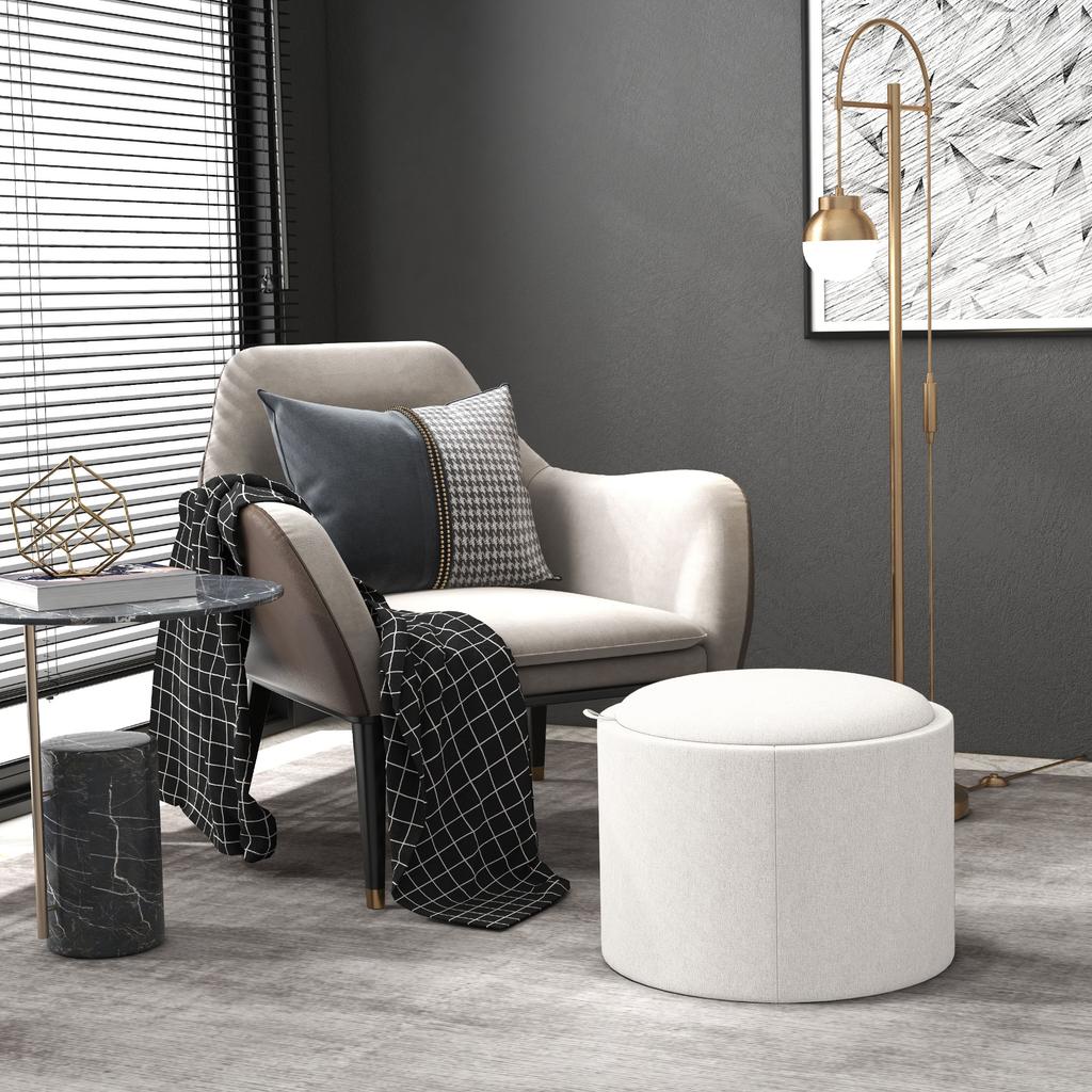 Stool Upholstered Stool, Linen, Hidden Storage, Reversible Lid, 5 6cm x 56 cm x 42 cm, Cream + Natural