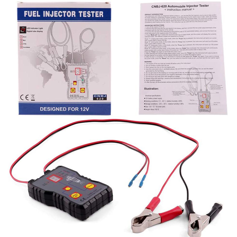 12V Fuel Injector Tester, Professional Ignition Pulse Tester, 4 Pluse Modes Powerful Fuel System Scan Tool Test Stuck/Leaking/Burnt-out Problem