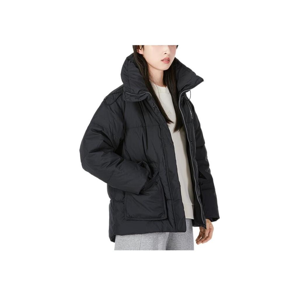 Adidas Neo Logo Print Zip-Up Collar Down Jacket Women Outerwear Black HN2443