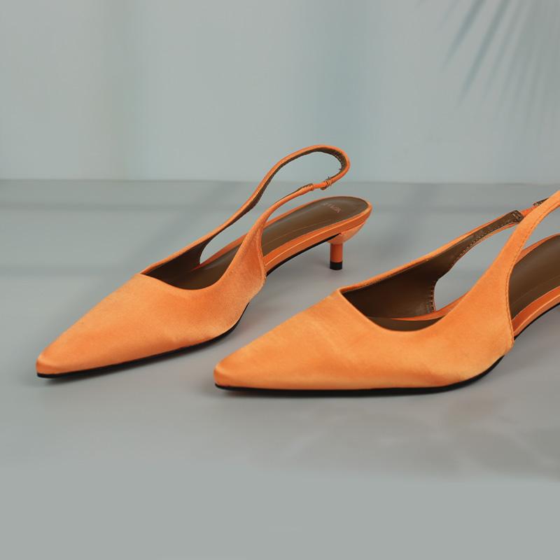 Модный бренд Летние туфли на высоком каблуке Женские современные сандалии Острый носок Слингбэк Удобные Роскошные Шелковые Неглубокие Офисные Вечерние Туфли для Леди