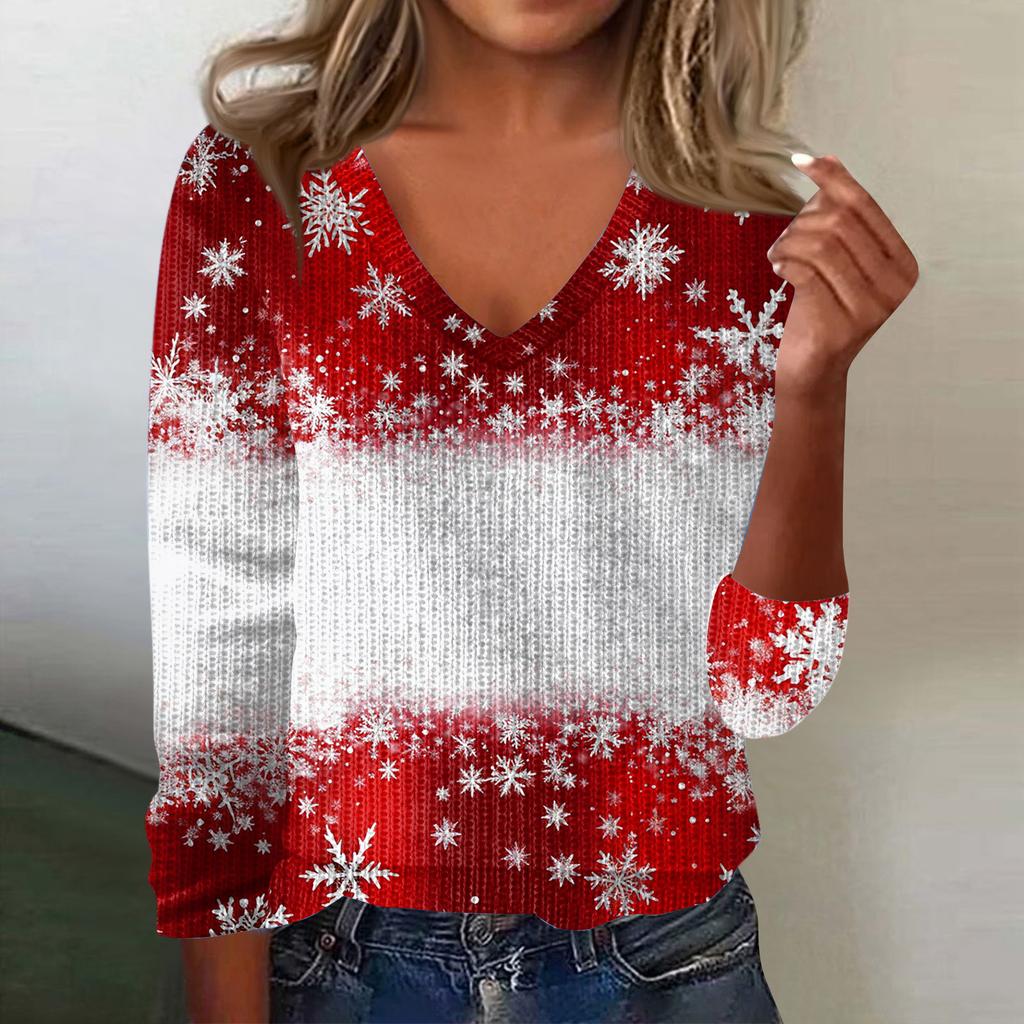 Женский милый свитер вязаный модный повседневный с V-образным вырезом с длинным рукавом уютный с принтом топ
