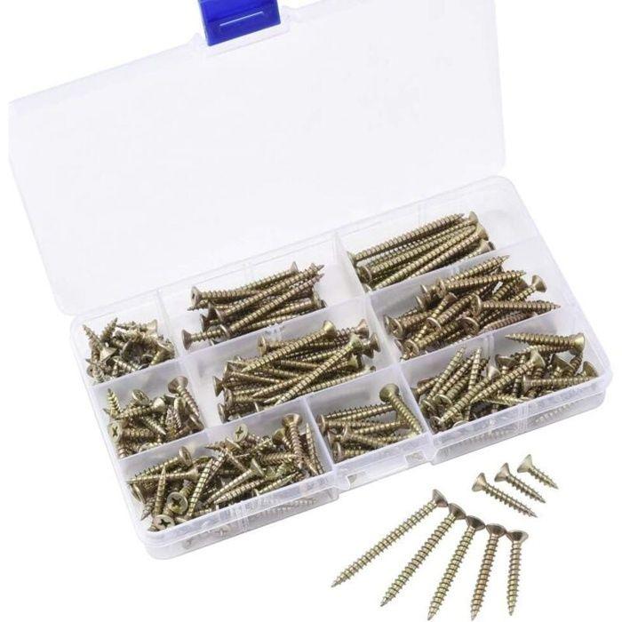 Vis autotaraudeuses M4 - AIMOONSA - Pack 200 - Tête plate cruciforme - Assortiment M4x16–M4x50 - Boîte organisateur