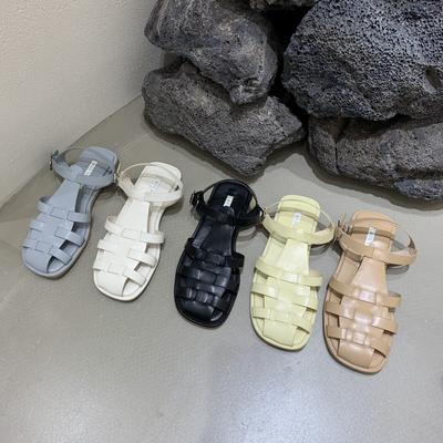 Модные сандалии-гладиаторы с закрытым носком, женские тапочки, узкие сандалии с пряжкой и ремешком, женские летние туфли карамельного цвета 2024 года