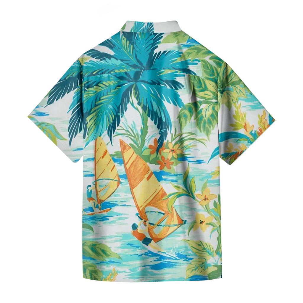 Гавайская рубашка для мужчин, мужские винтажные рубашки для боулинга на пуговицах, летняя пляжная рубашка с коротким рукавом