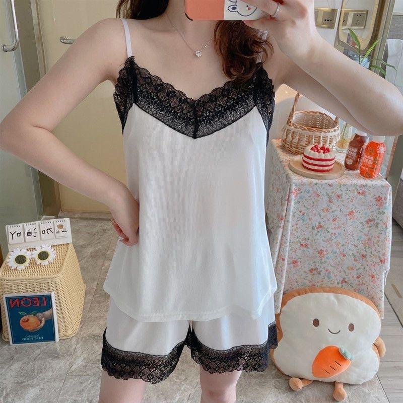 Сексуальная пижама женская летняя кружевная слинг-костюм Ice Silk с открытой спиной для женщин без рукавов для домашнего обслуживания