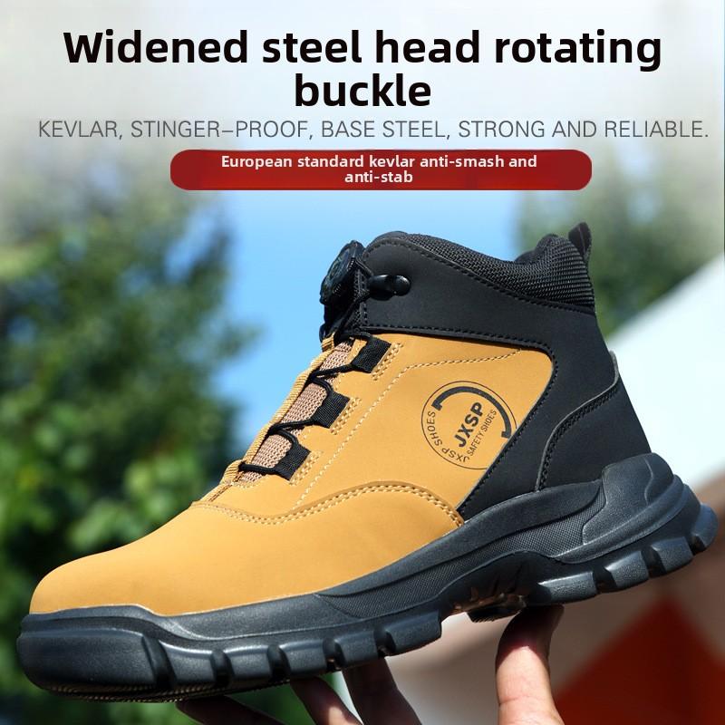 Warm Work Boots Winter Safety Shoes Rotating Button Industrial Shoes High Top Steel Toe Cap Boots Waterproof Non-slip Work Shoes