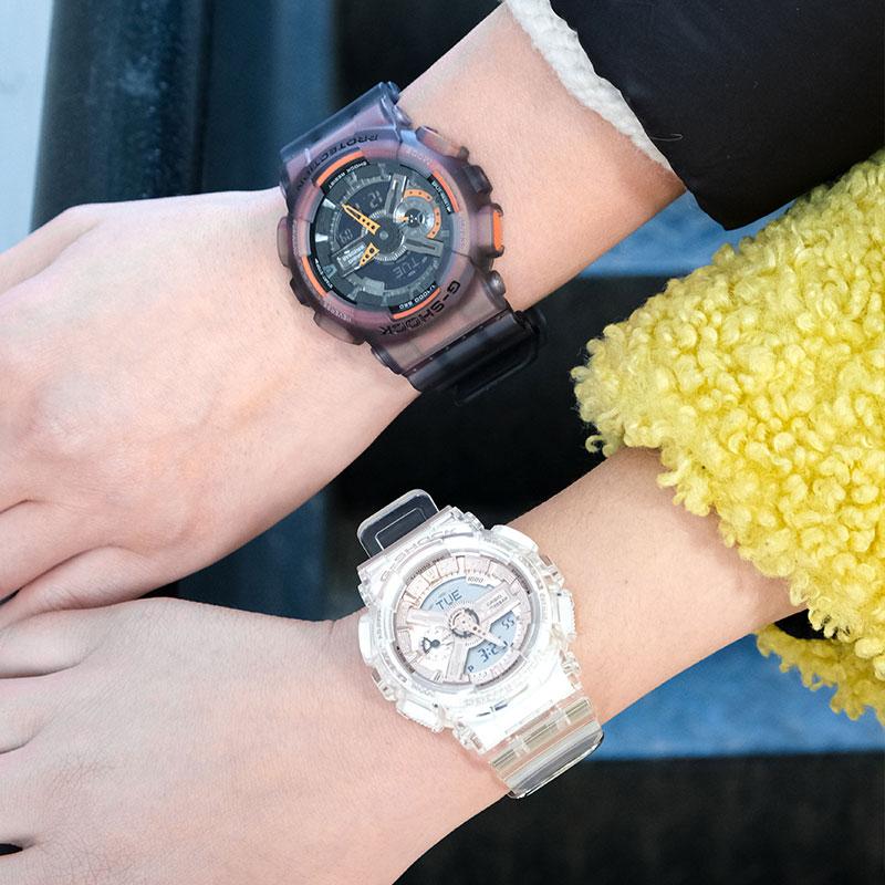 Casio Водонепроницаемый Механизм Прозрачный Кварцевый Механизм Ремешок из Смолы Японские и Корейские Часы Унисекс Черный Циферблат GA-110LS-1APRGMA-S110SR-7APR