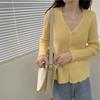 Простой и универсальный вязаный кардиган топ женский осень и зима новый однотонный облегающий и тонкий свитер куртка модный