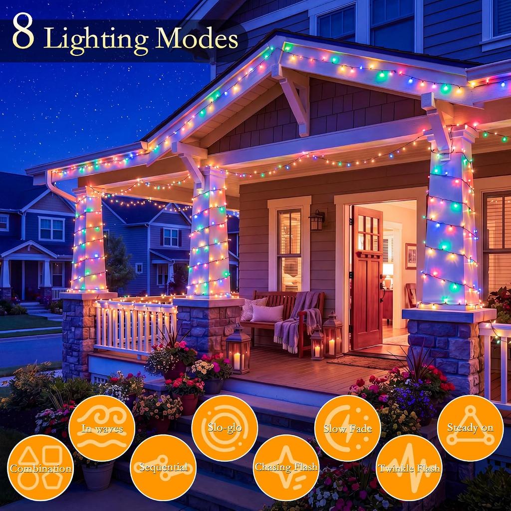 132FT 400 LED Multicolor Fairy Lights, Dark Green Wire 8 Modes Timer, IP44 Waterproof Outdoor Indoor String Lights for Patio Garden Backyard Bedroom