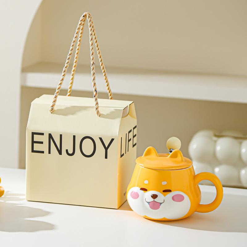 Милая керамическая чашка для воды Супер милая креативная чашка для воды с крышкой Шиба-ину Высокий внешний вид Подарок на день рождения Пара Домашняя офисная чашка