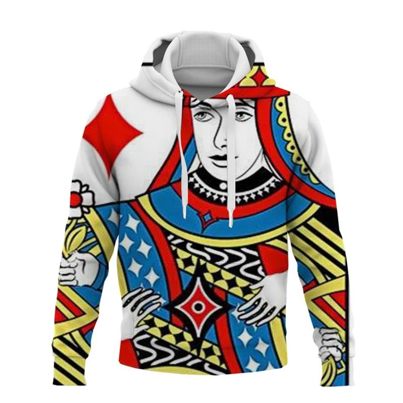 Игральные карты Покер KA Принт Толстовки Мужские/женские Смешные толстовки с капюшоном Мужская одежда Мальчики/девочки Harajuku Смешные куртки Пальто Топы