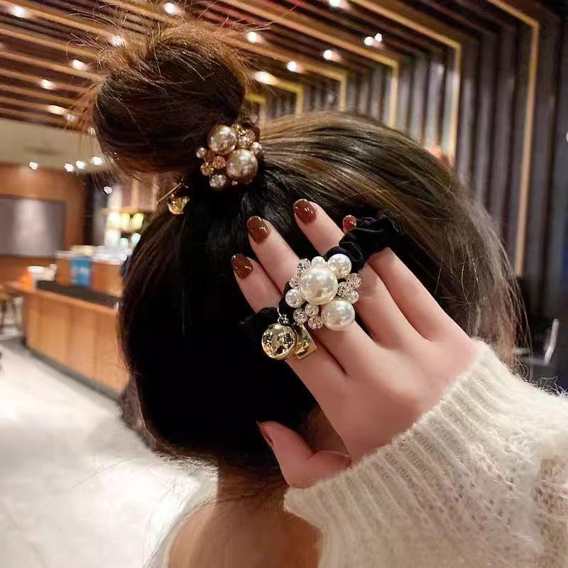Korean Style High-End Pearl Flower Hair Tie Headband – Elegant Women's Hair Accessory