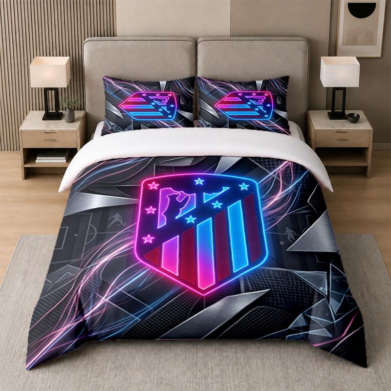 3Pcs Bedding SetAtletico Madrid Soft Bed Sheet and Two Pillowcases Home Bedroom Decor