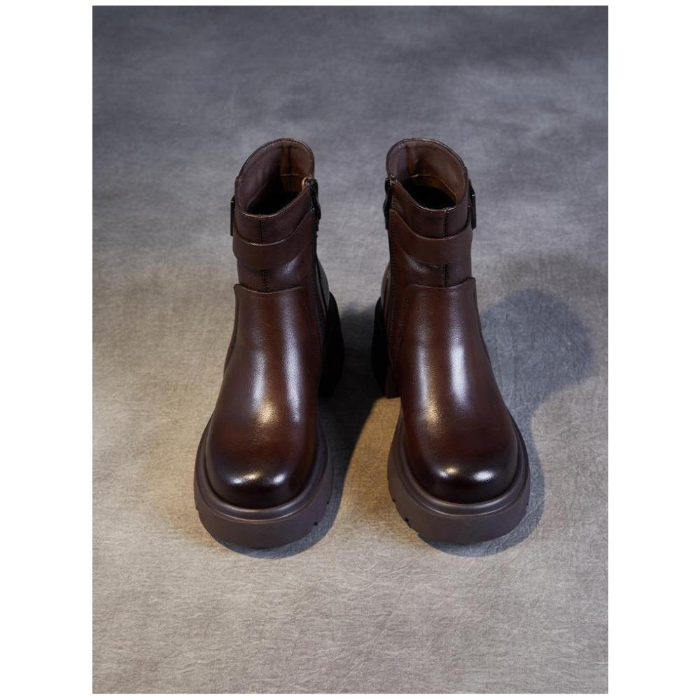 Женские ботинки челси зимние плюшевые на толстой платформе с круглым носком, ботильоны с металлическим ремешком с пряжкой и боковой молнией