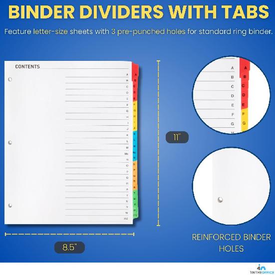 1InTheOffice Alphabet Dividers for 3 Ring Binder, Binder Dividers with Tabs Alphabetical, 2 Pack