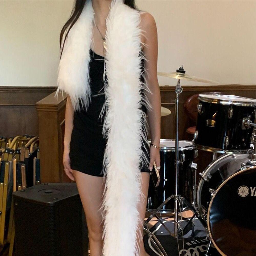 180cm Y2K Girl Scarf Party Ladies Tassels Scarves Fashionable Plush Long Strip Scarf Outdoor