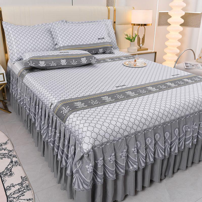 Комплект кружевной юбки для кровати из ледяного шелка и прохладного коврика - Дышащий дизайн из ротанга