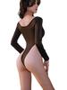 Sexy Lingerie Underwear Inner Babydoll Tempting Underwear Leotard Dress U Neck Long Sleeve High Leg T Back Perforated Nightwear Cosplay Transparent