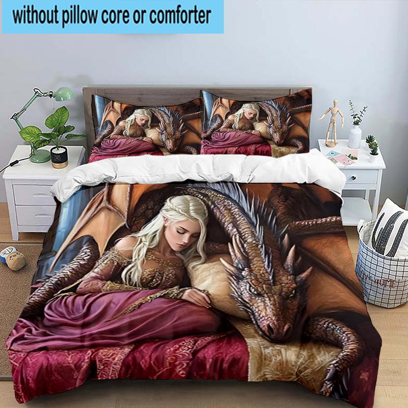 Dragon Queen's Majesty 3pcs Bedding,Including 1pc Duvet Cover And 2pcs Pillowcases Perfect for Christmas,Ideal for Bedroom, Dormitory