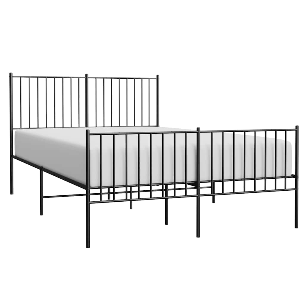 Metal Bed Frame with Headboard and Footboard Black 135 x 190 cm