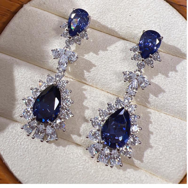 BELLA BOX Heavy Industry Simulation Sapphire Water Drop Shaped Drop Earrings Suitable For Women's Daily Party Fashion Jewelry