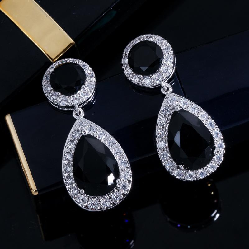 E0229 Темпераментные женские серьги, Серьги с цирконом в виде капли воды, Процесс микро-закрепки, Разноцветные на выбор