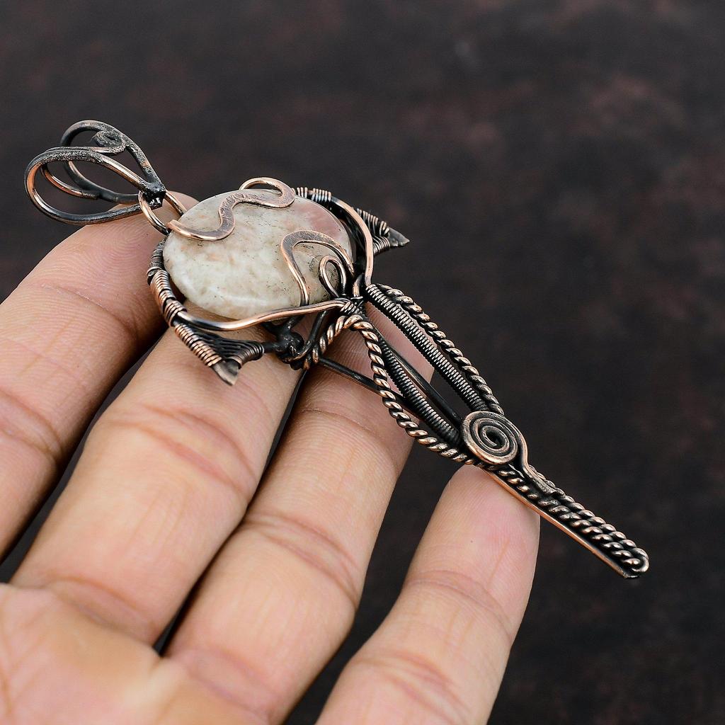 Подвеска Sunstone, медная проволочная обертка, подвеска Sunstone Gemstone, ювелирные изделия, новейший дизайн, подвеска ручной работы, медные ювелирные изделия, подарок для женщин