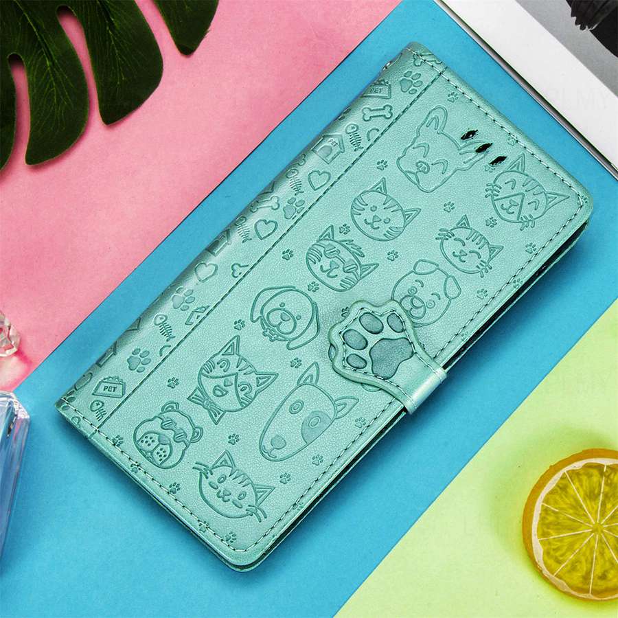 Кожаный защитный чехол-книжка для Apple iPhone 13 15 14 16 Pro Oneplus Nord CE 2 3 4 5G Google Pixel Motorola Edge Moto Cat And Dog Motif Wallet Cover