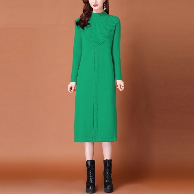 Длинный свитер Женское платье длиной до колена Осенне-зимнее платье Женский вязаный свитер свободного кроя Пуловер